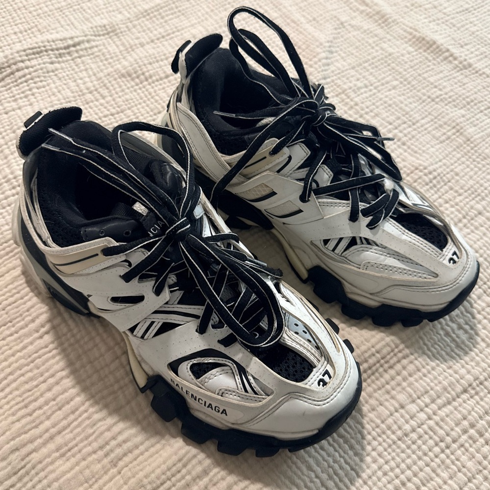 Balenciaga White and Black Track Sneakers